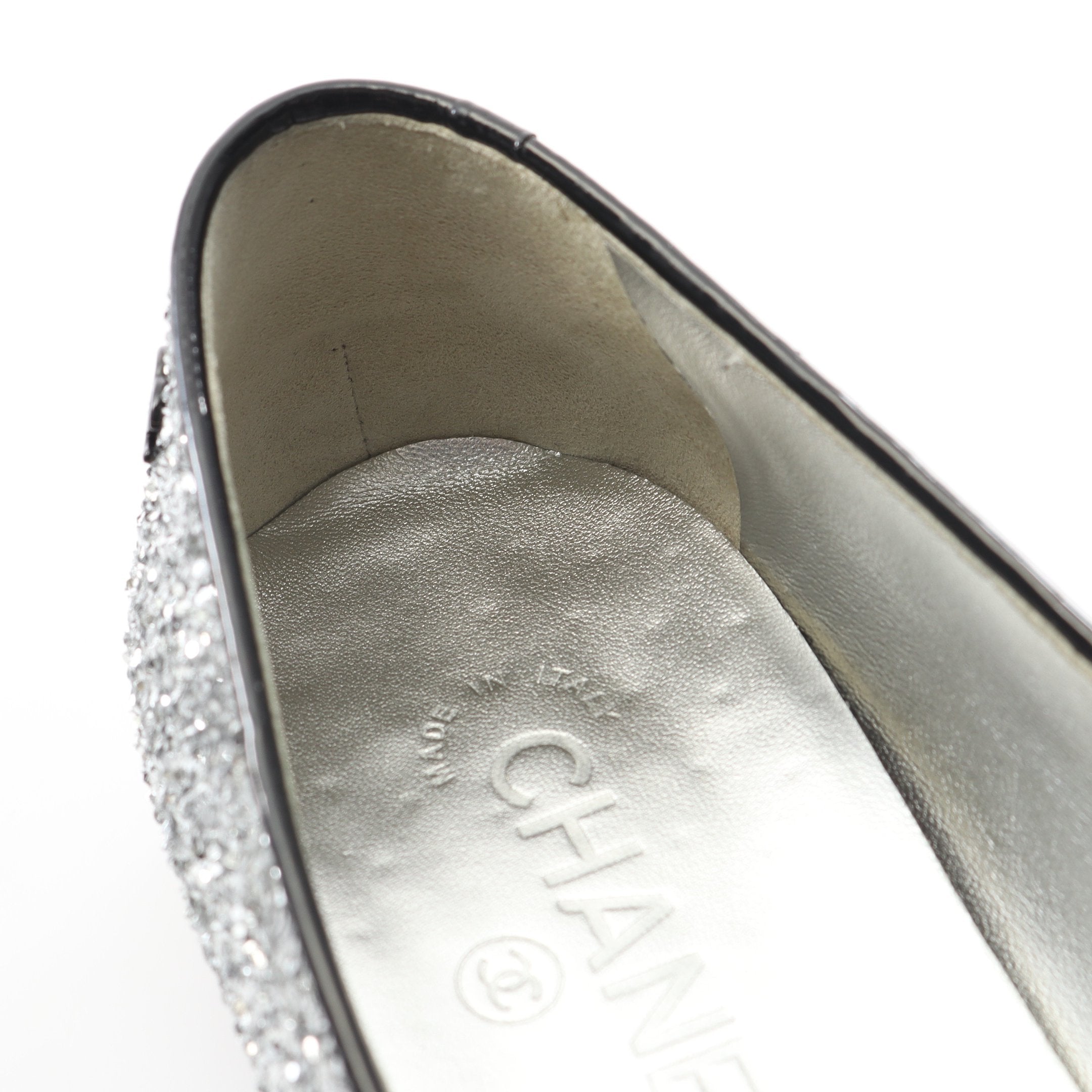 ✨CHANEL シャネル✨ エナメルパンプス✨ COCOマーク✨エナメル✨ ココマーク パンプス グリッター エナメルレザー シルバー ブラック