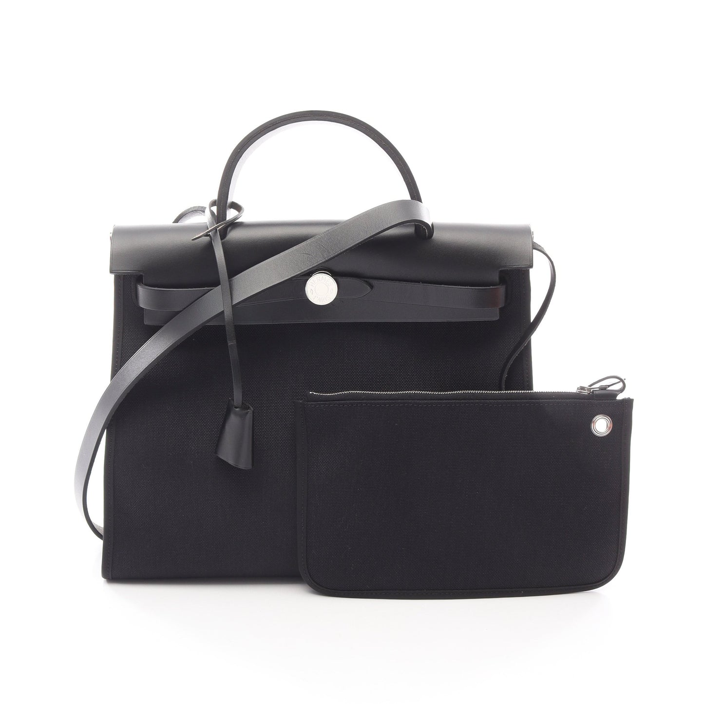 エールバッグジップPM ハンドバッグ トワルミリタリー ヴァッシュハンター ブラック シルバー金具 C刻印 エルメス バッグ HERMES