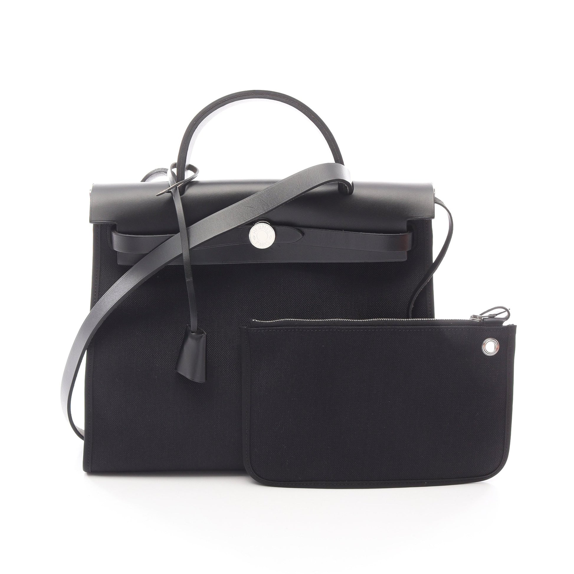 エールバッグジップPM ハンドバッグ トワルミリタリー ヴァッシュハンター ブラック シルバー金具 C刻印 エルメス バッグ HERMES