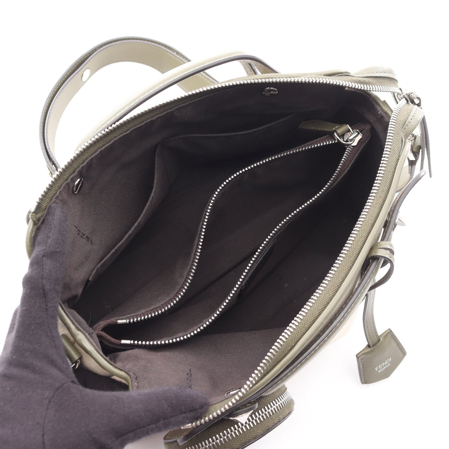 BY THE WAY MEDIUM バイザウェイ ミディアム ハンドバッグ キャンバス レザー アイボリー カーキグリーン 2WAY フェンディ バッグ FENDI