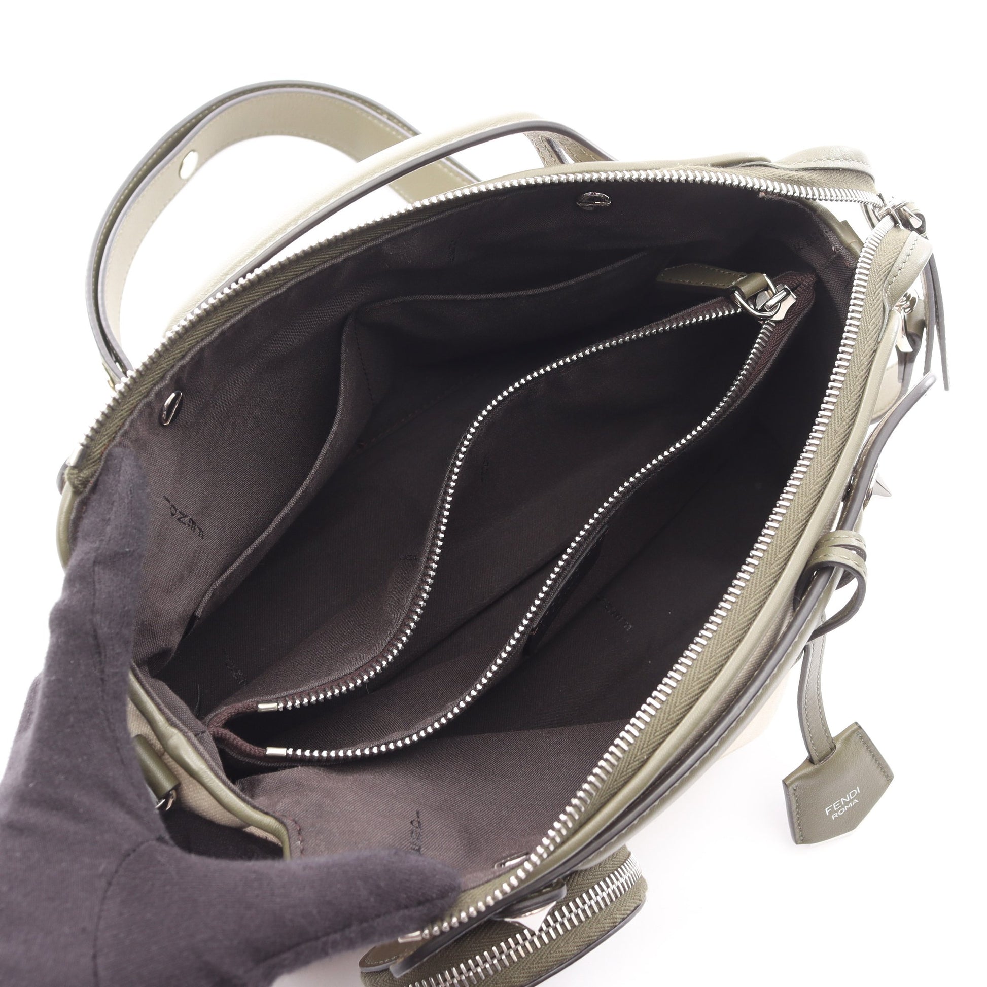 BY THE WAY MEDIUM バイザウェイ ミディアム ハンドバッグ キャンバス レザー アイボリー カーキグリーン 2WAY フェンディ バッグ FENDI