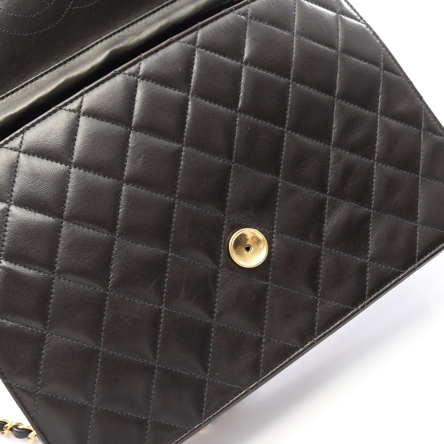 マトラッセ チェーンショルダーバッグ ラムスキン ブラック ゴールド金具 プッシュロック シャネル バッグ CHANEL