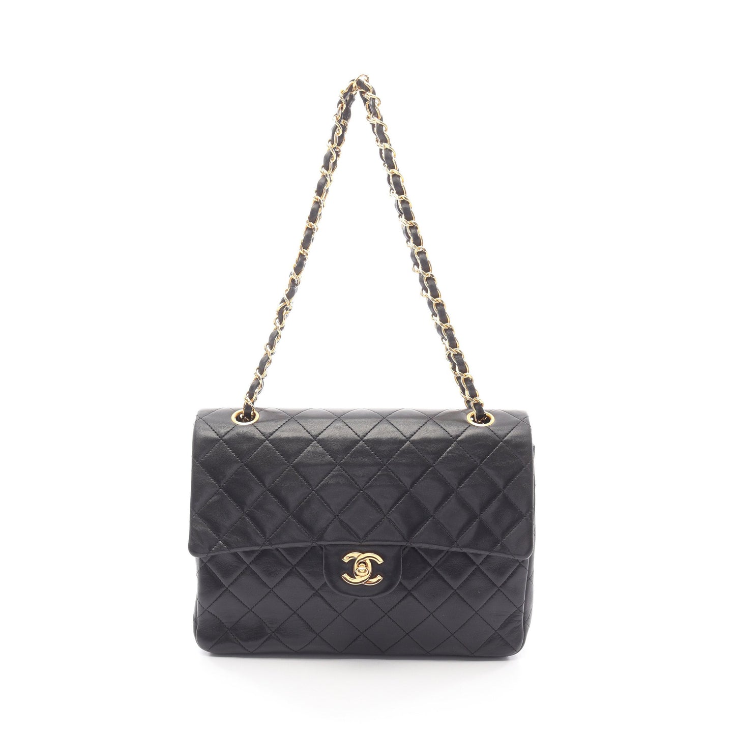 マトラッセ ダブルフラップ Wチェーンショルダーバッグ ラムスキン ブラック ゴールド金具 シャネル バッグ CHANEL