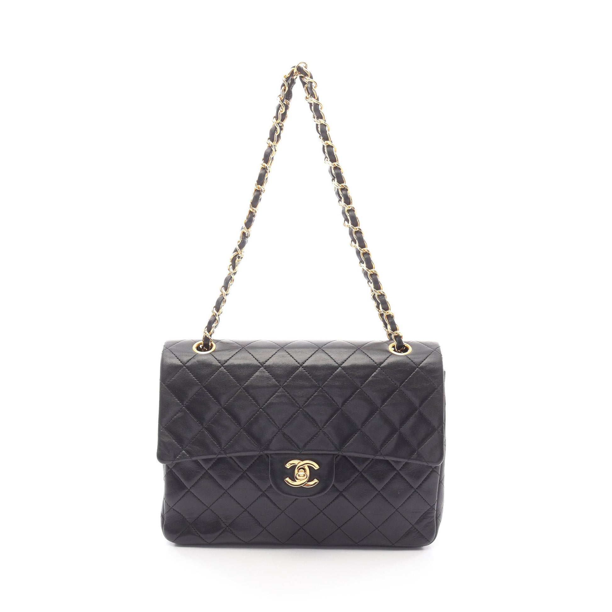 マトラッセ ダブルフラップ Wチェーンショルダーバッグ ラムスキン ブラック ゴールド金具 シャネル バッグ CHANEL