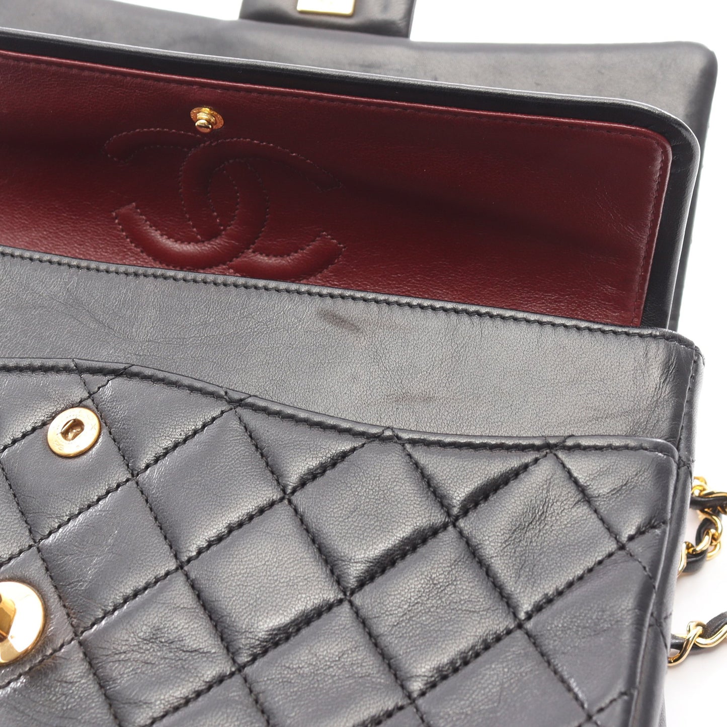 マトラッセ ダブルフラップ Wチェーンショルダーバッグ ラムスキン ブラック ゴールド金具 シャネル バッグ CHANEL