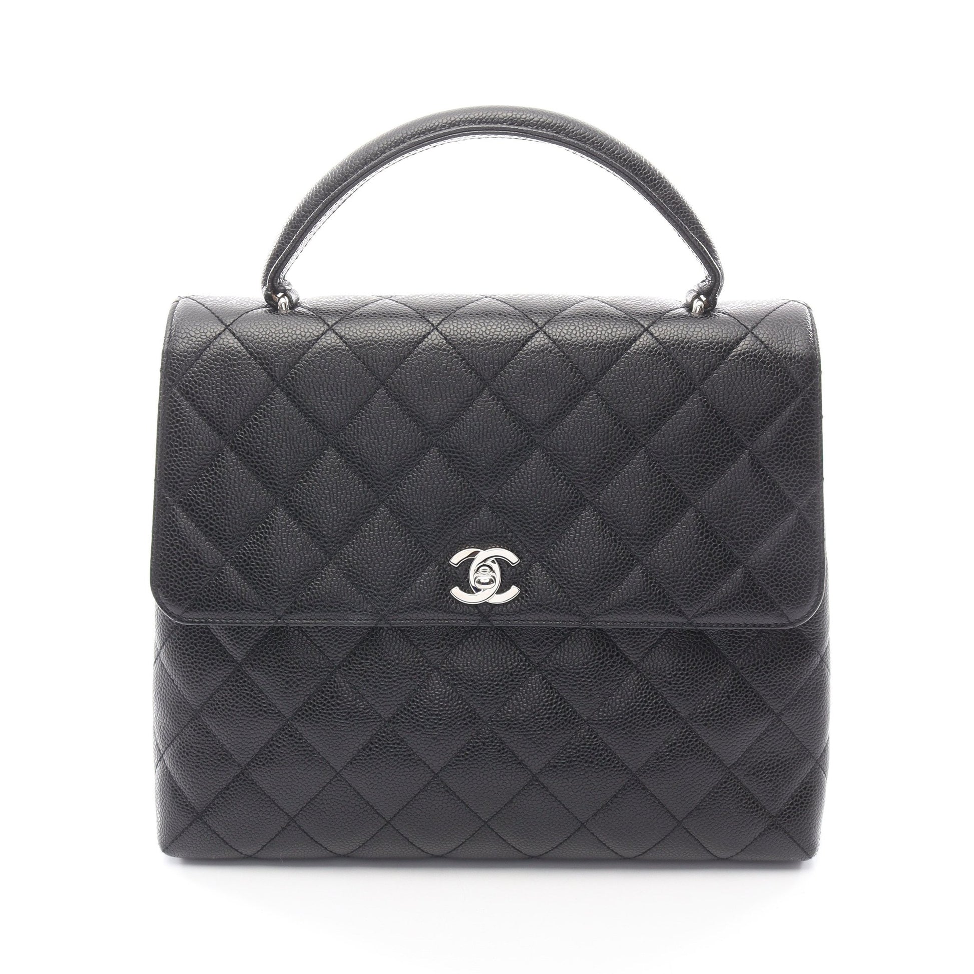 マトラッセ ハンドバッグ キャビアスキン ブラック シルバー金具 シャネル バッグ CHANEL