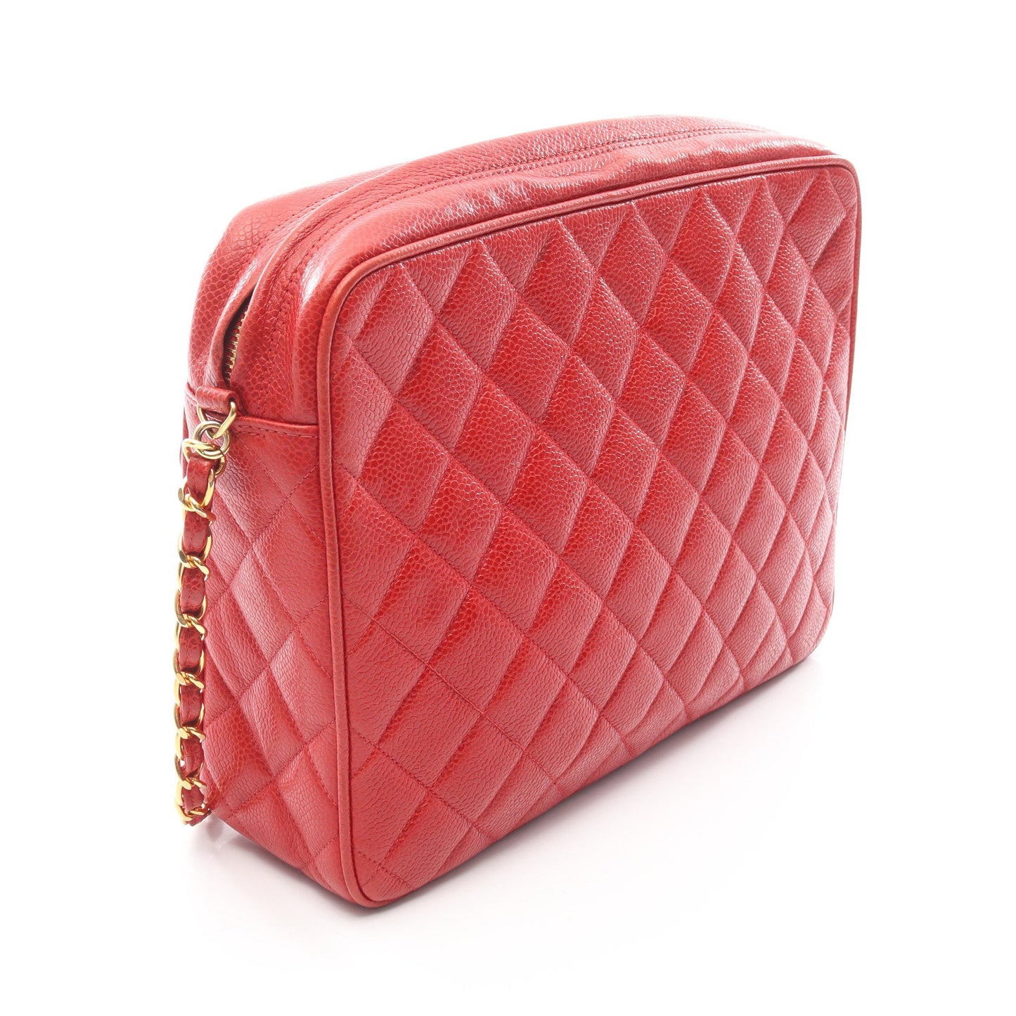 マトラッセ チェーンショルダーバッグ キャビアスキン レッド ゴールド金具 シャネル バッグ CHANEL