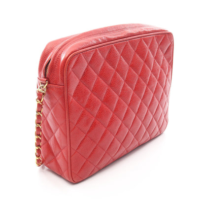 マトラッセ チェーンショルダーバッグ キャビアスキン レッド ゴールド金具 シャネル バッグ CHANEL