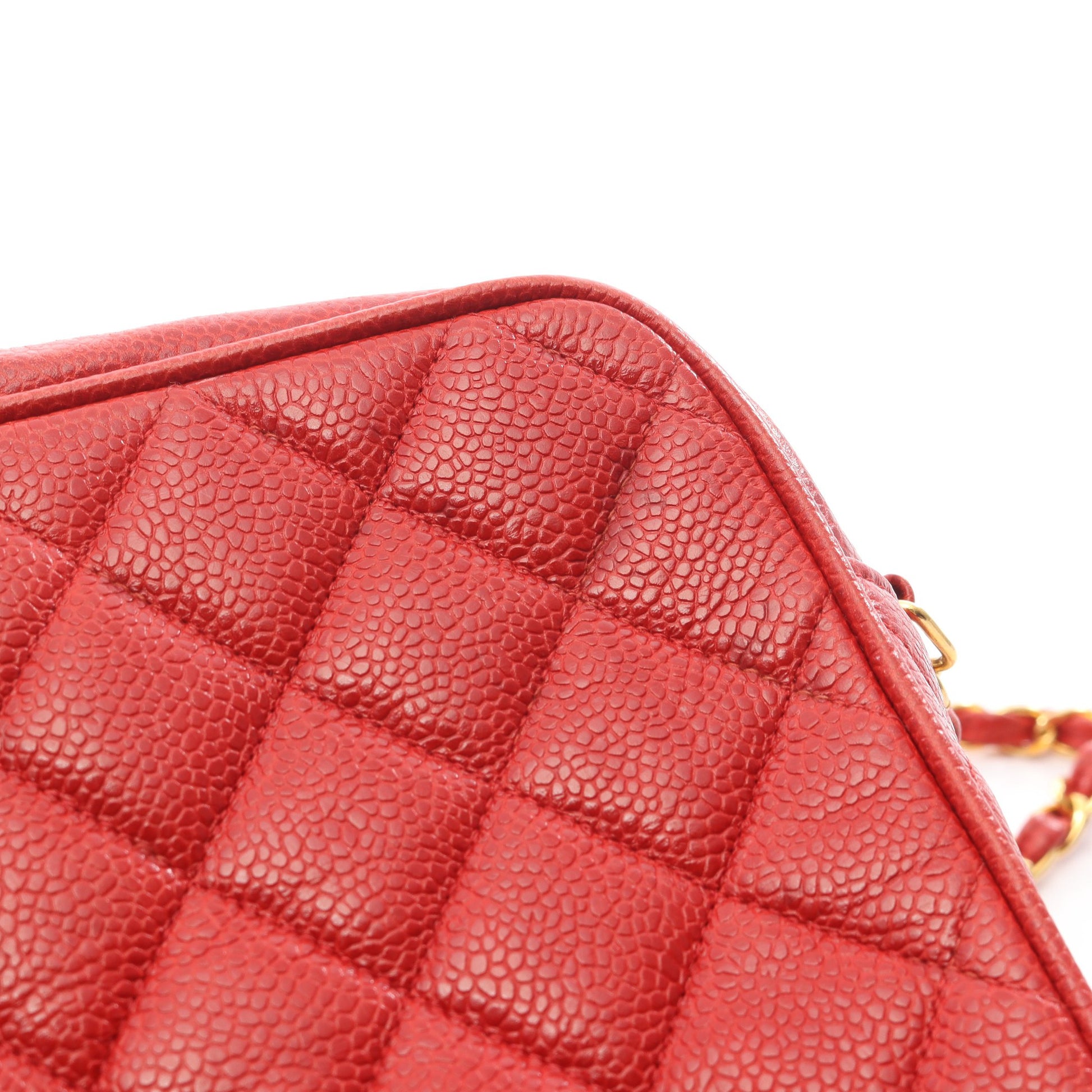 マトラッセ チェーンショルダーバッグ キャビアスキン レッド ゴールド金具 シャネル バッグ CHANEL