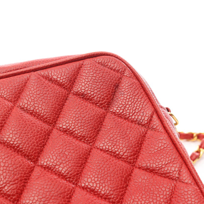 マトラッセ チェーンショルダーバッグ キャビアスキン レッド ゴールド金具 シャネル バッグ CHANEL