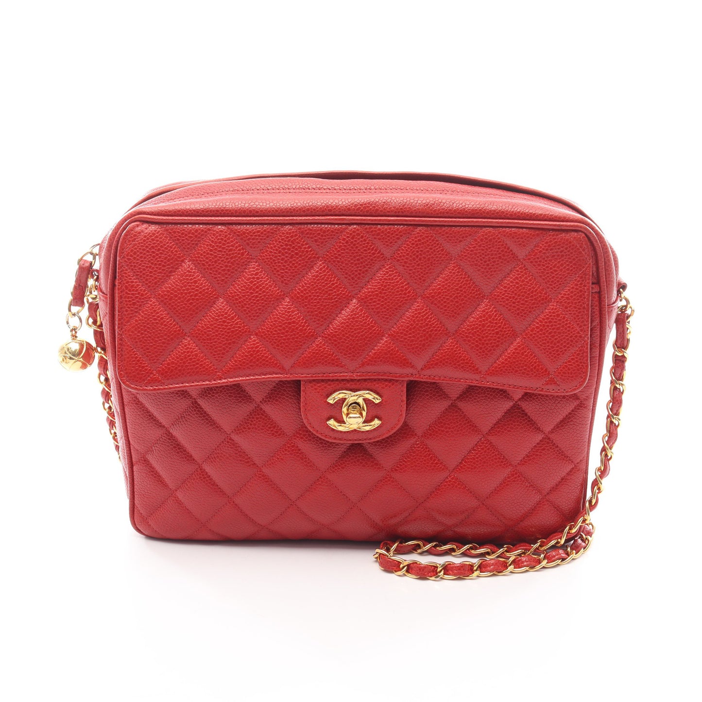 マトラッセ チェーンショルダーバッグ キャビアスキン レッド ゴールド金具 シャネル バッグ CHANEL