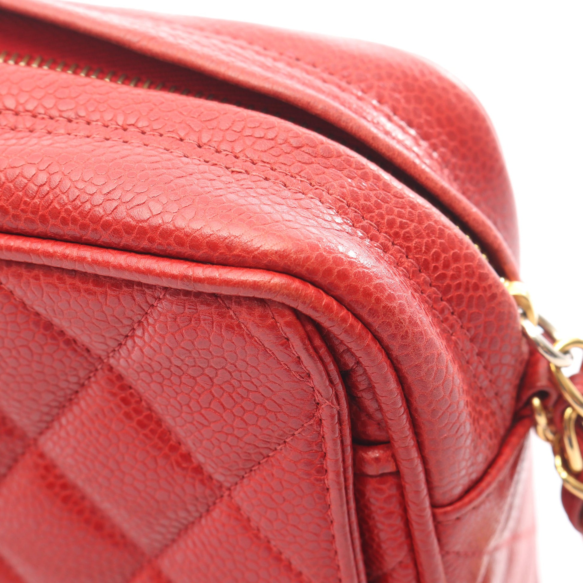 マトラッセ チェーンショルダーバッグ キャビアスキン レッド ゴールド金具 シャネル バッグ CHANEL