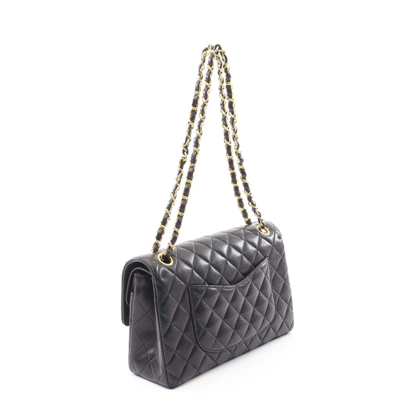 マトラッセ Wフラップ Wチェーンショルダーバッグ ラムスキン ブラック ゴールド金具 シャネル バッグ CHANEL
