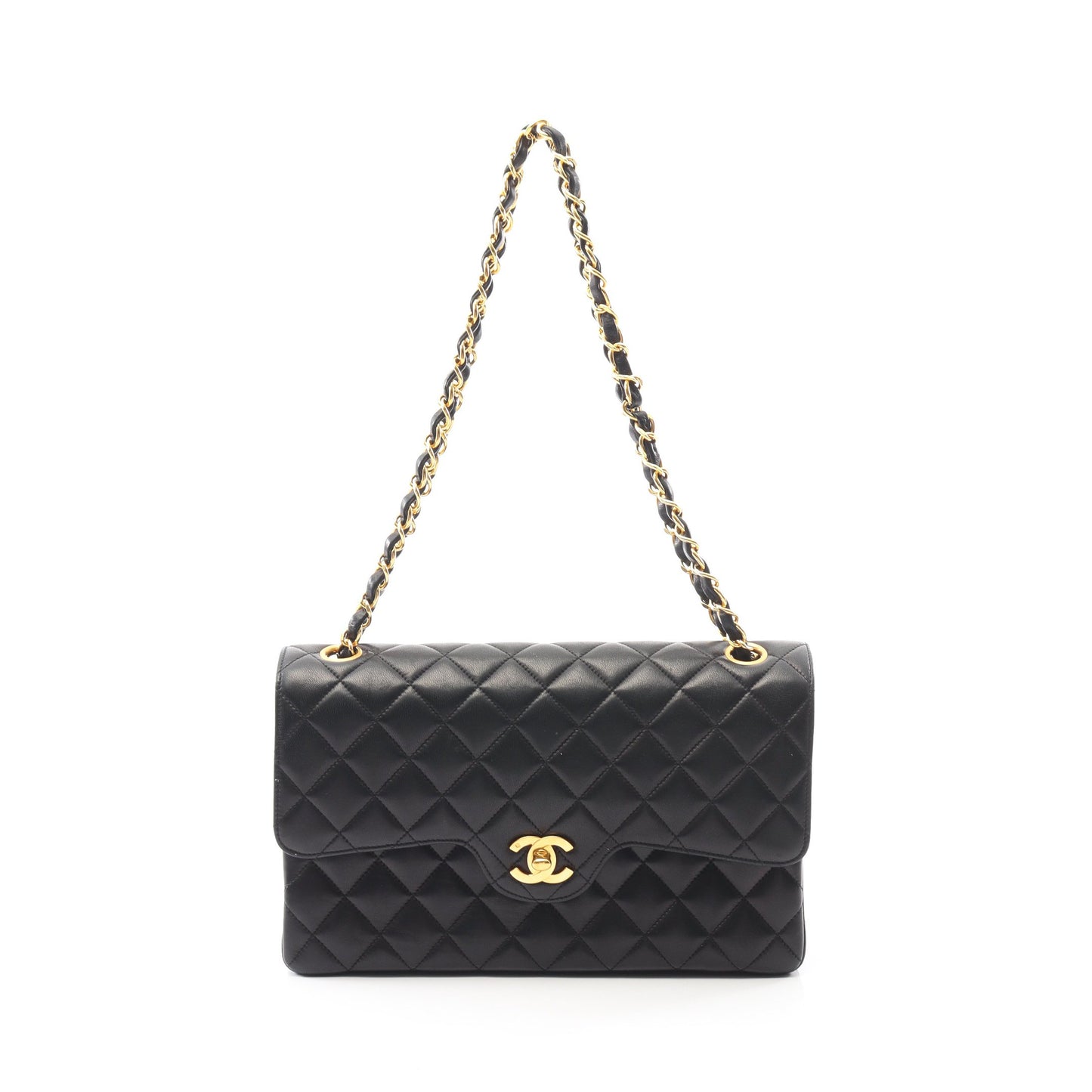 マトラッセ Wフラップ Wチェーンショルダーバッグ ラムスキン ブラック ゴールド金具 シャネル バッグ CHANEL