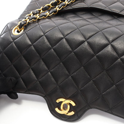 マトラッセ Wフラップ Wチェーンショルダーバッグ ラムスキン ブラック ゴールド金具 シャネル バッグ CHANEL