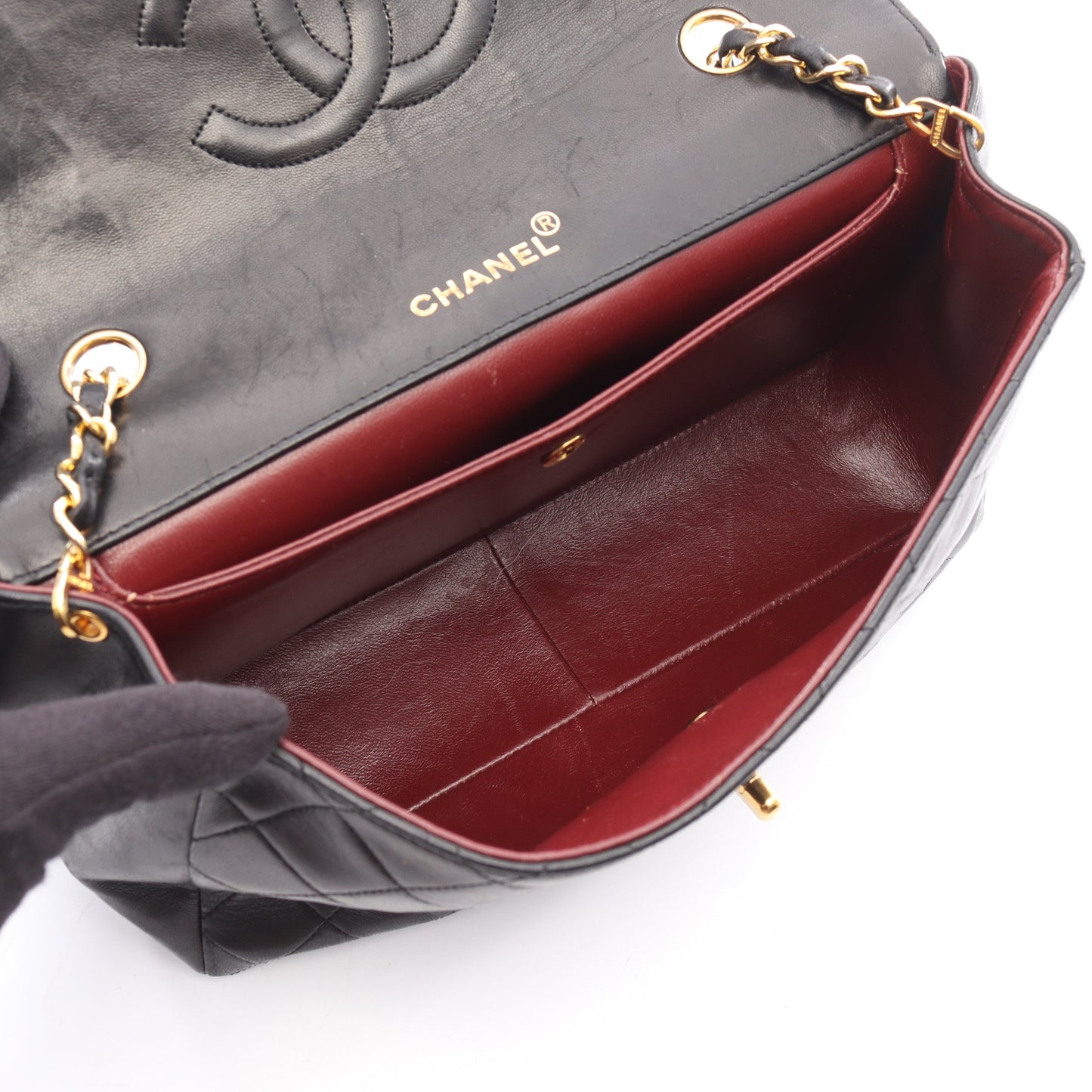 マトラッセ チェーンショルダーバッグ ラムスキン ブラック ゴールド金具 シャネル バッグ CHANEL