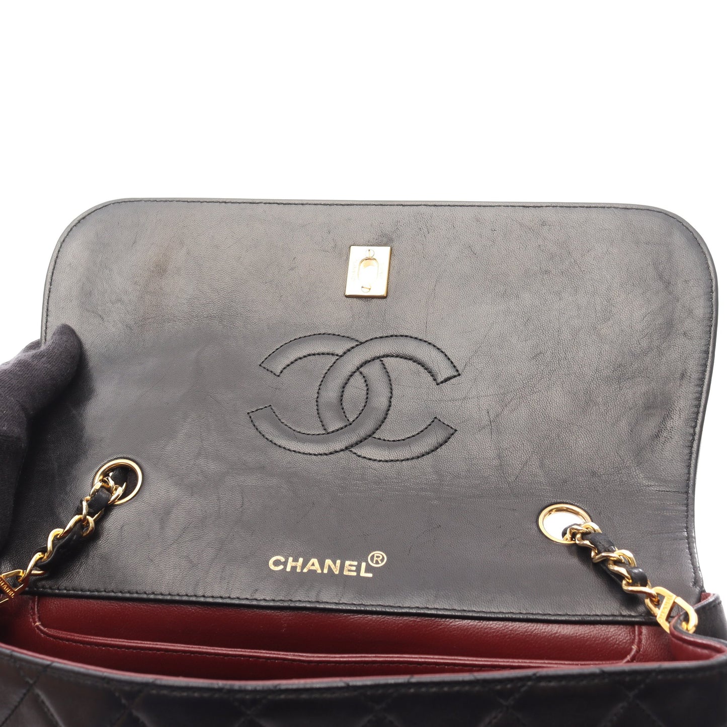 マトラッセ チェーンショルダーバッグ ラムスキン ブラック ゴールド金具 シャネル バッグ CHANEL