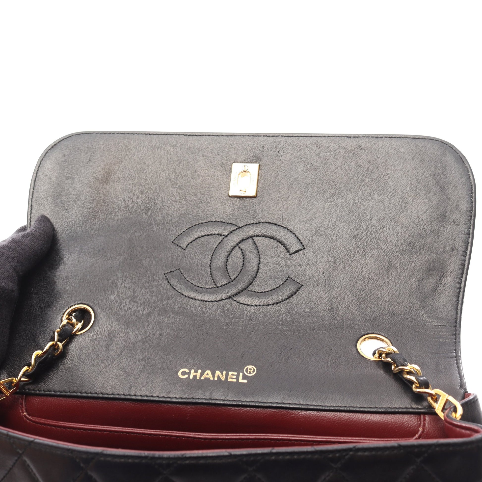 マトラッセ チェーンショルダーバッグ ラムスキン ブラック ゴールド金具 シャネル バッグ CHANEL