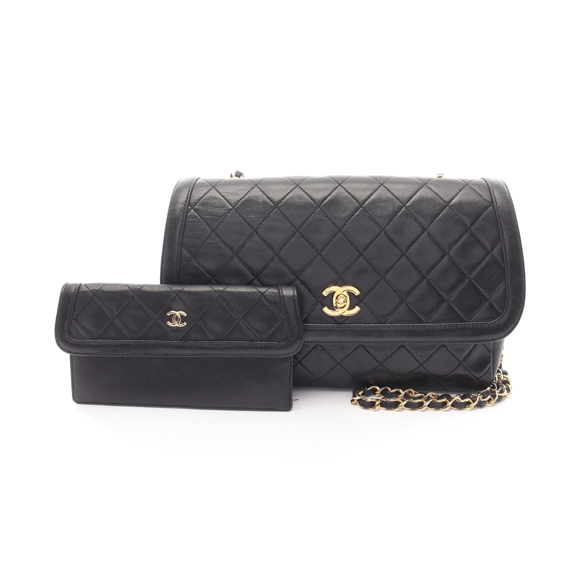 マトラッセ チェーンショルダーバッグ ラムスキン ブラック ゴールド金具 シャネル バッグ CHANEL