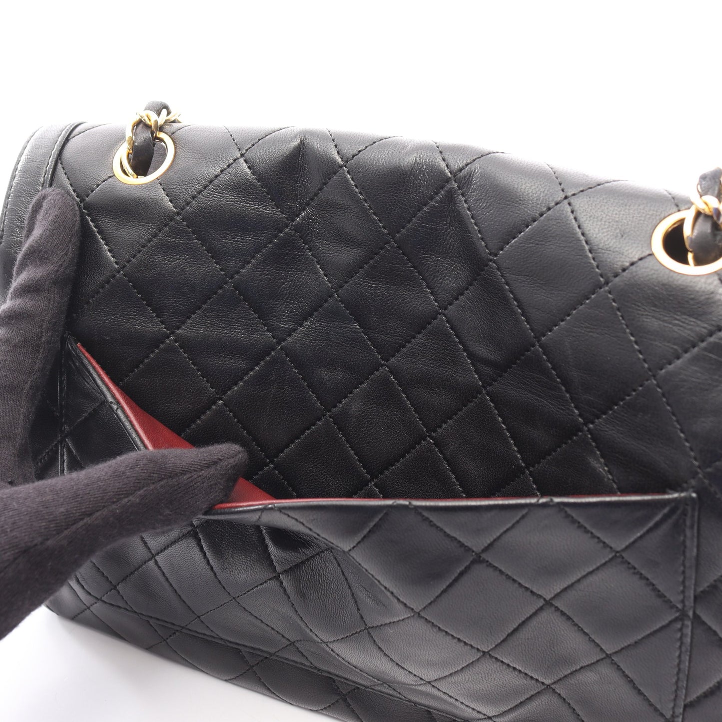 マトラッセ チェーンショルダーバッグ ラムスキン ブラック ゴールド金具 シャネル バッグ CHANEL