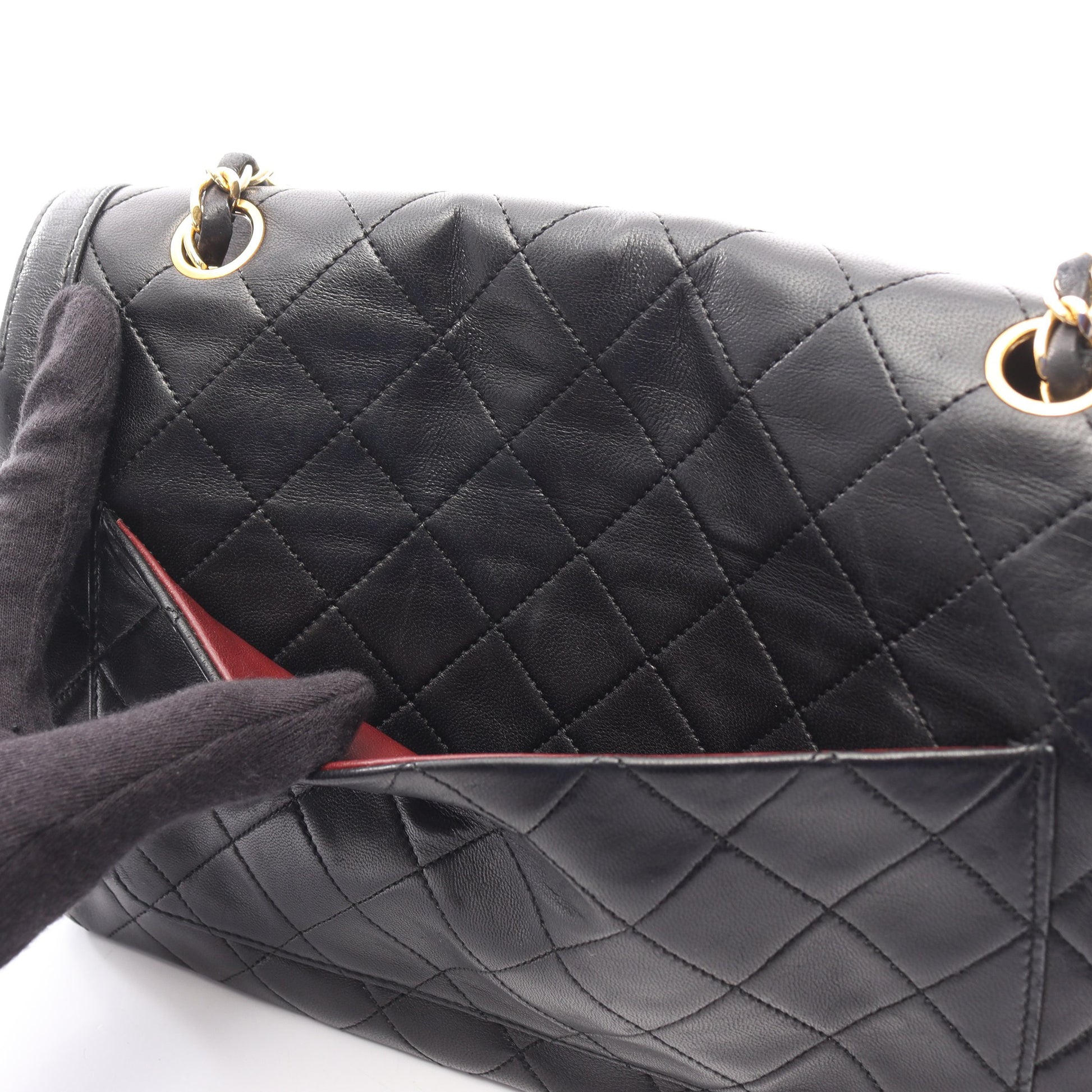 マトラッセ チェーンショルダーバッグ ラムスキン ブラック ゴールド金具 シャネル バッグ CHANEL