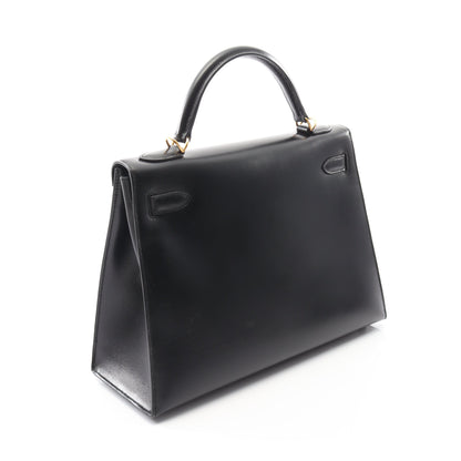 ケリー32 ハンドバッグ ボックスカーフ ブラック ゴールド金具 外縫い 2WAY □L刻印 エルメス バッグ HERMES