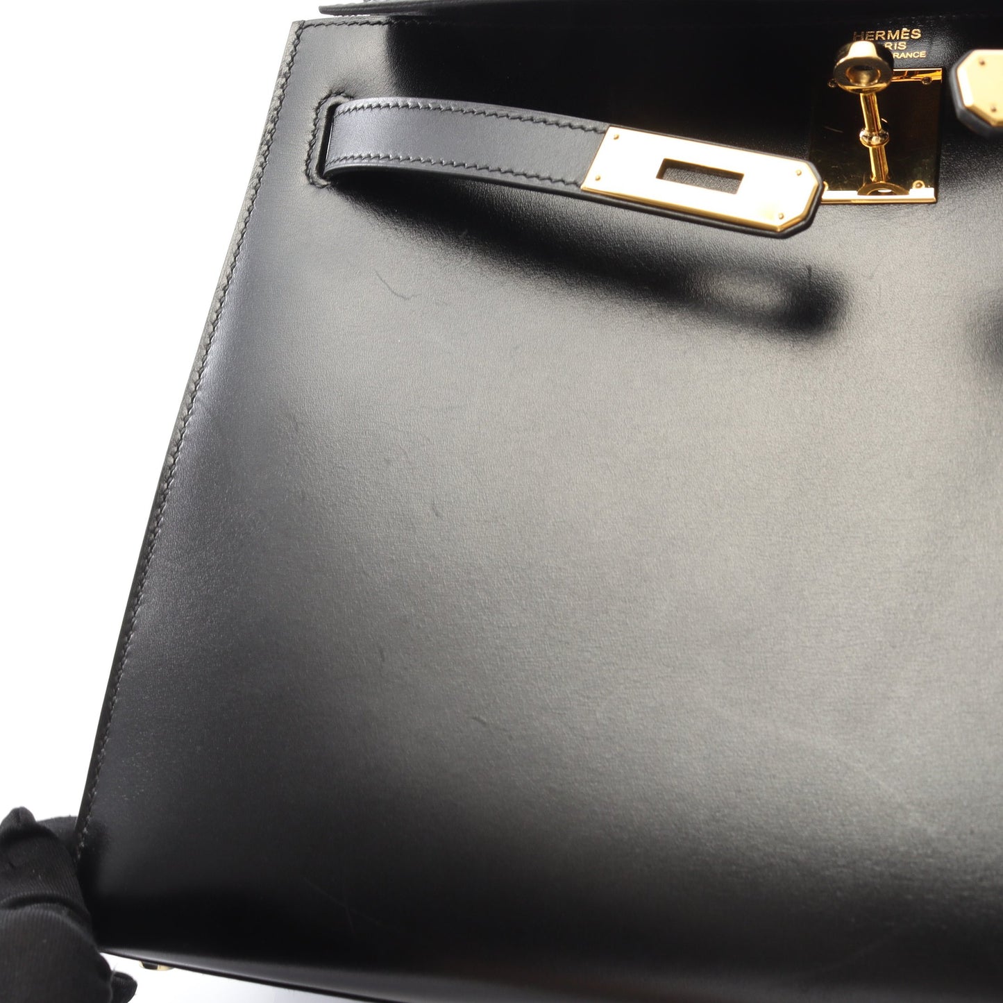 ケリー32 ハンドバッグ ボックスカーフ ブラック ゴールド金具 外縫い 2WAY □L刻印 エルメス バッグ HERMES