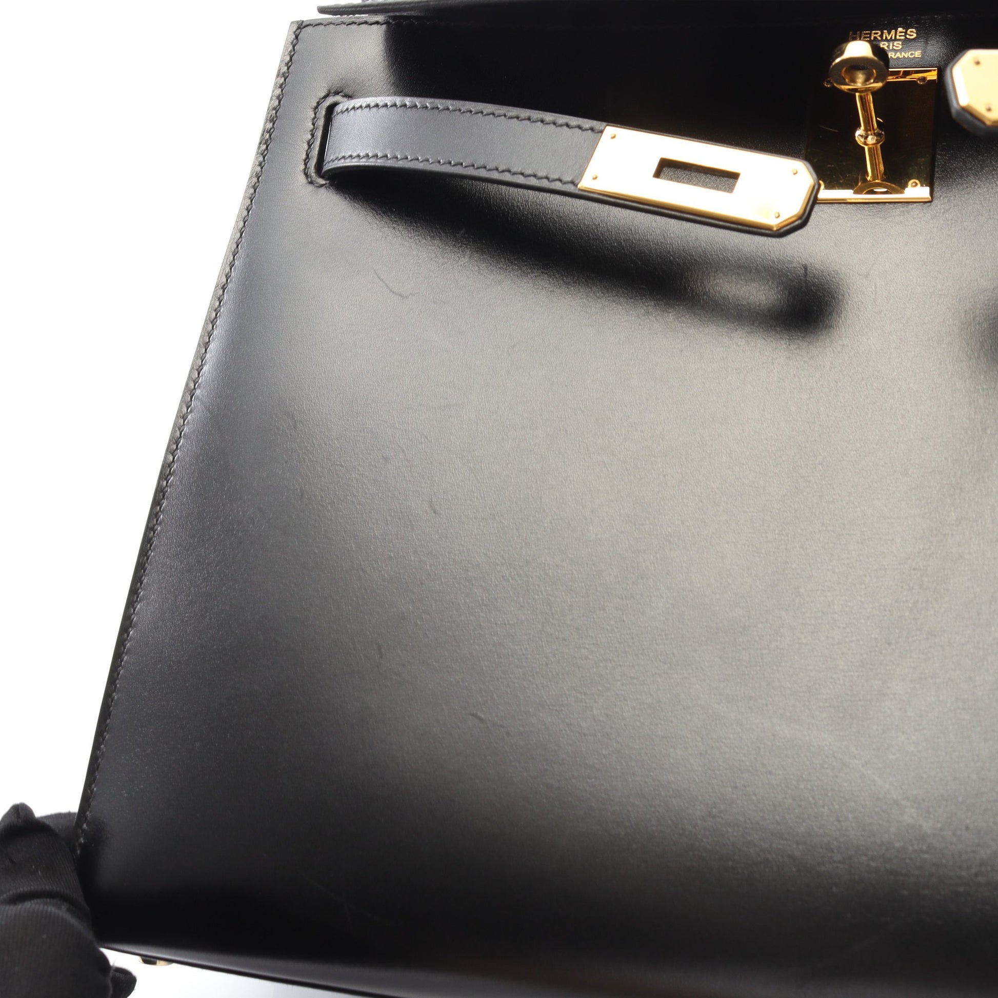 ケリー32 ハンドバッグ ボックスカーフ ブラック ゴールド金具 外縫い 2WAY □L刻印 エルメス バッグ HERMES