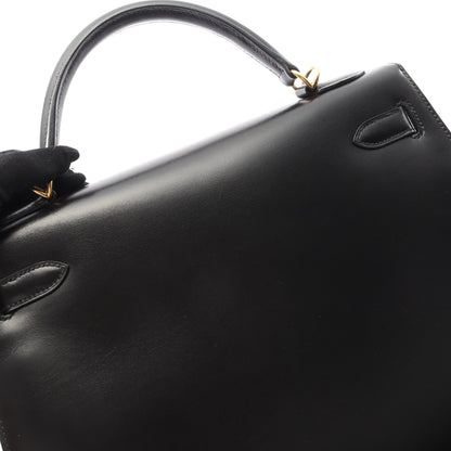 ケリー32 ハンドバッグ ボックスカーフ ブラック ゴールド金具 外縫い 2WAY □L刻印 エルメス バッグ HERMES