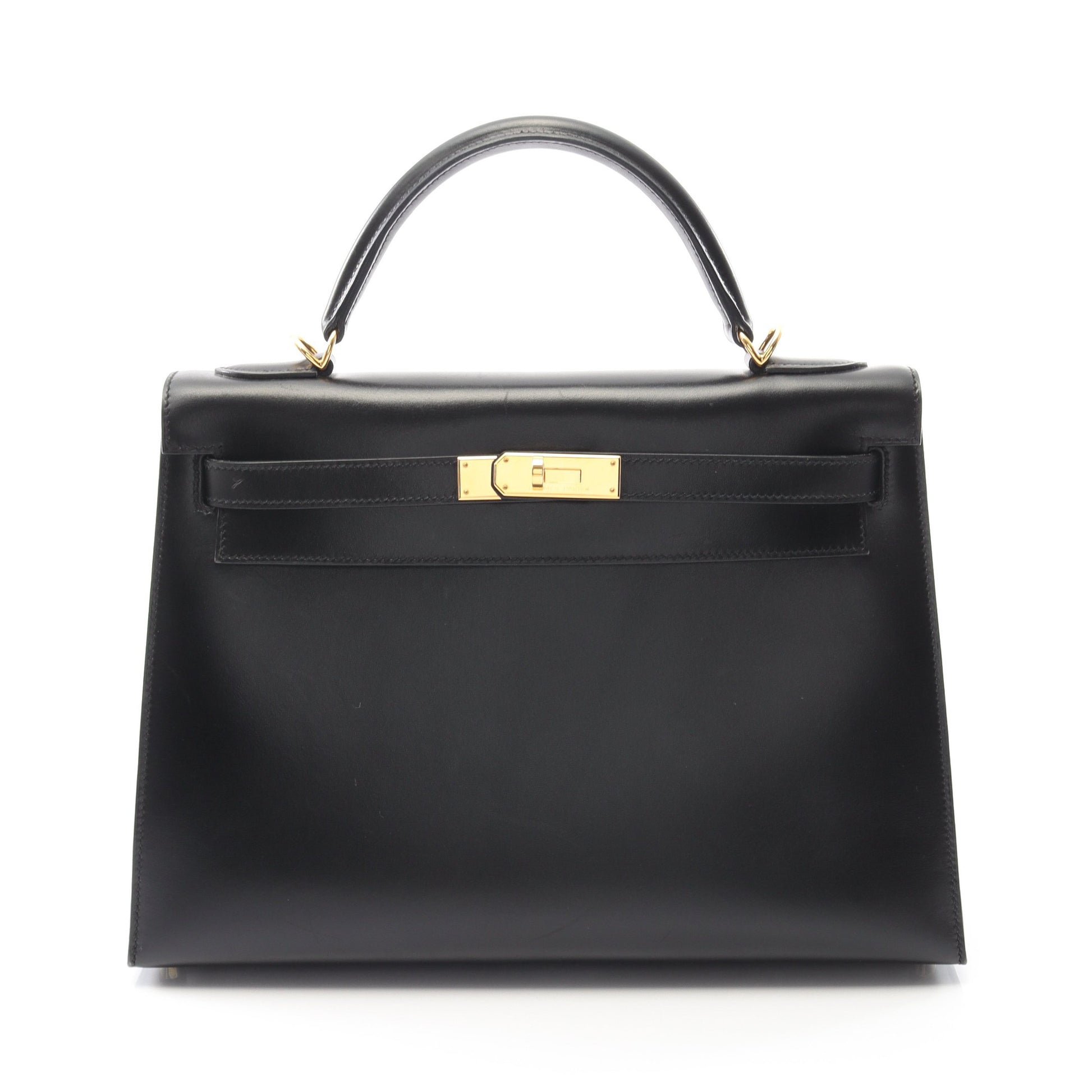 ケリー32 ハンドバッグ ボックスカーフ ブラック ゴールド金具 外縫い 2WAY □L刻印 エルメス バッグ HERMES