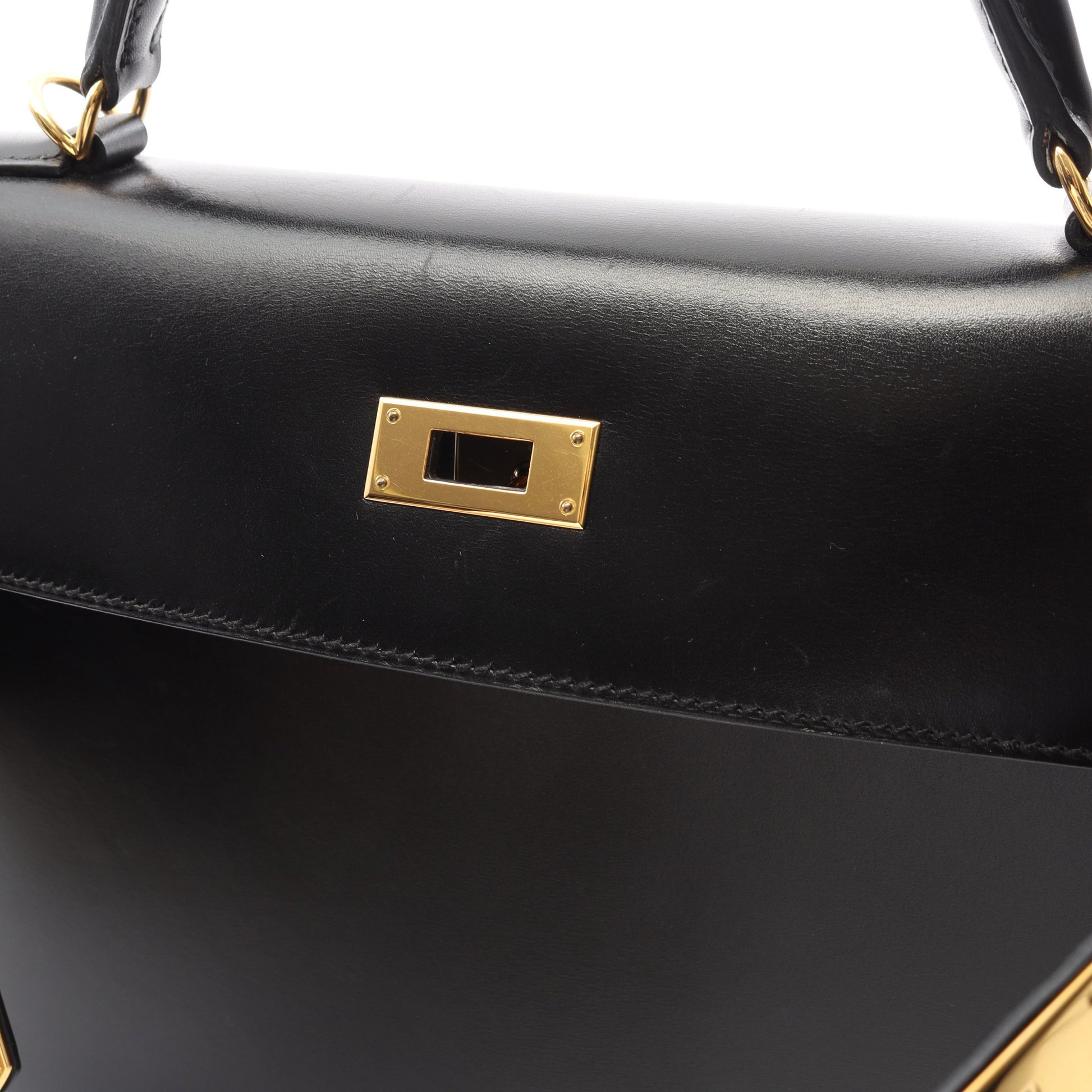 ケリー32 ハンドバッグ ボックスカーフ ブラック ゴールド金具 外縫い 2WAY □L刻印 エルメス バッグ HERMES