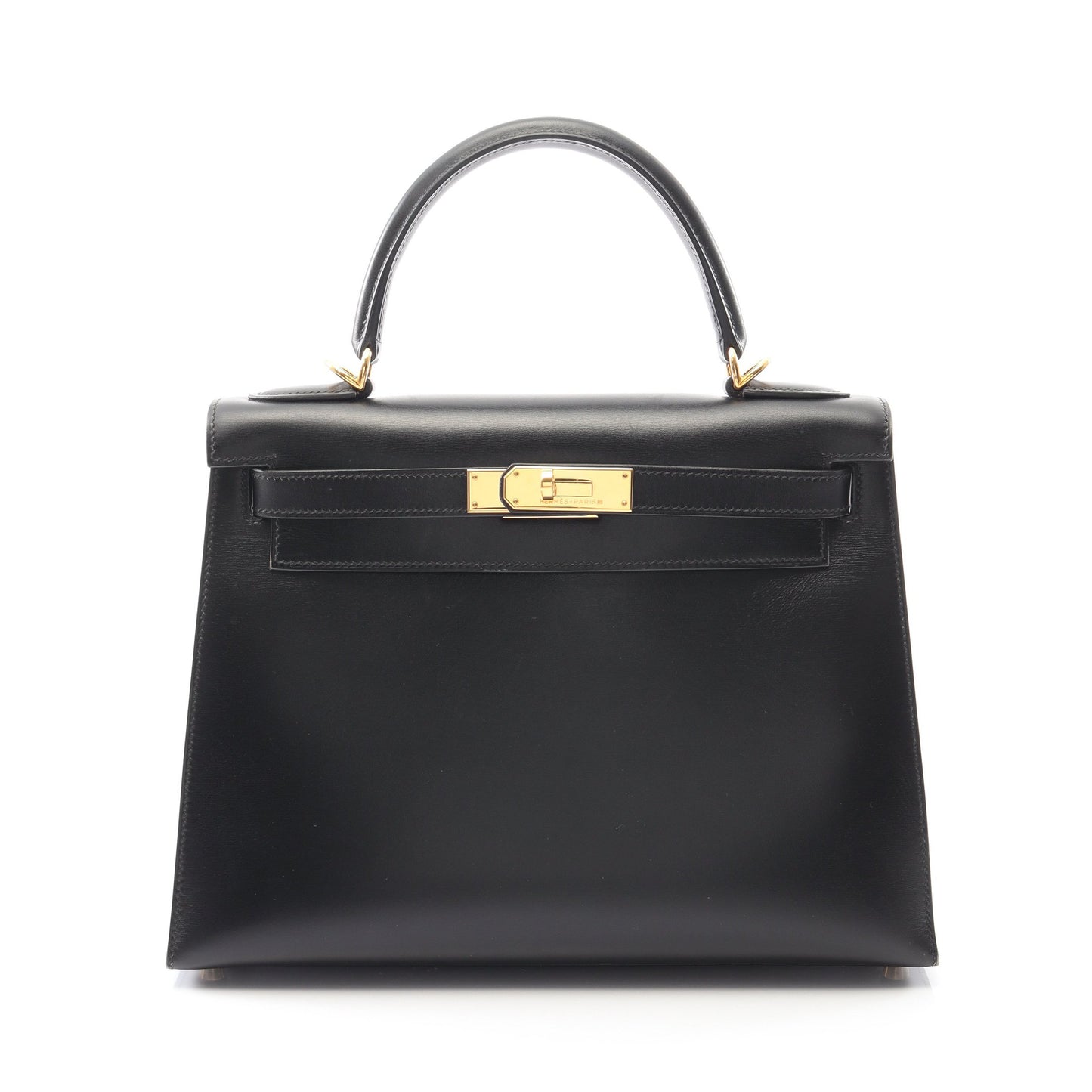 ケリー28 ハンドバッグ ボックスカーフ ブラック ゴールド金具 外縫い 2WAY エルメス バッグ HERMES