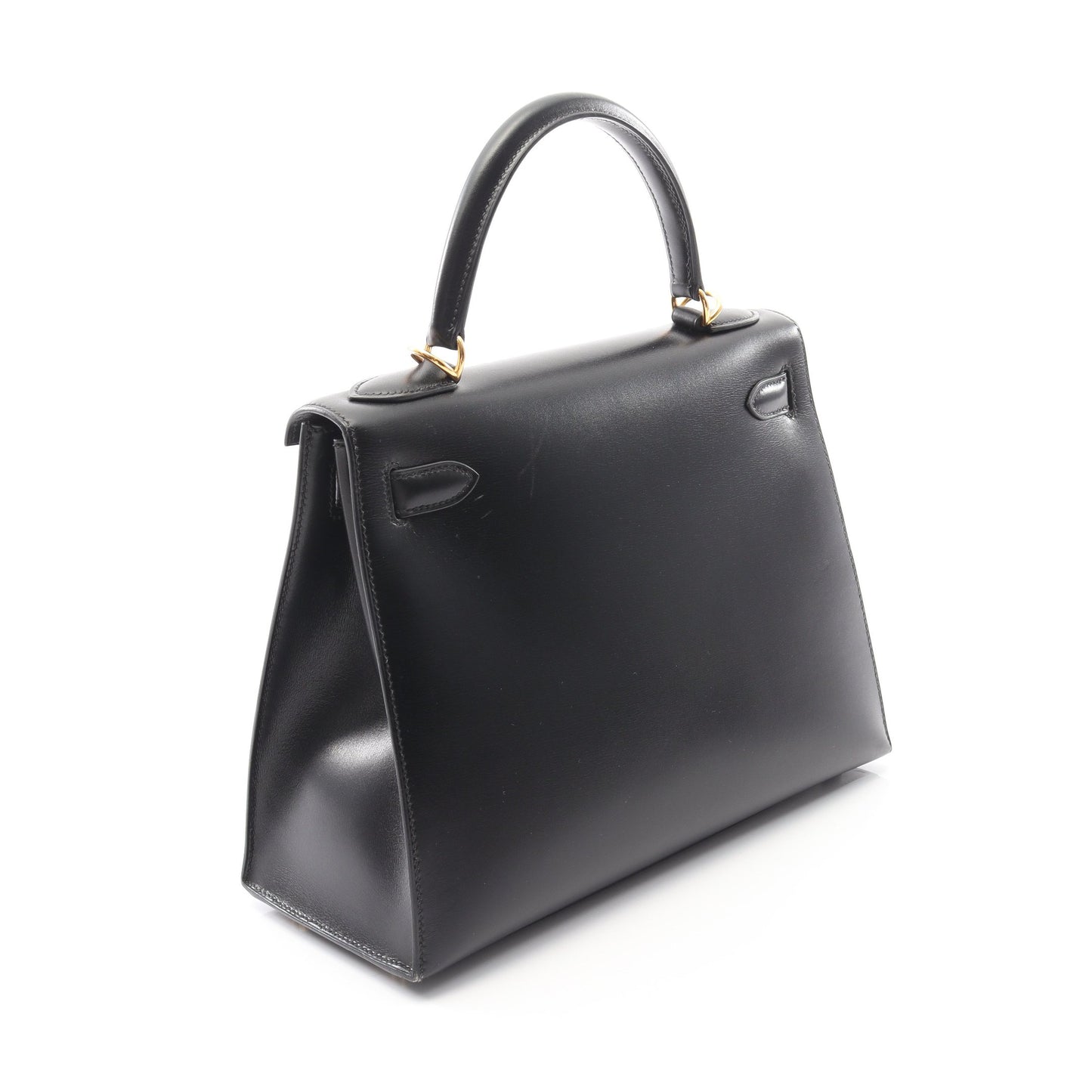 ケリー28 ハンドバッグ ボックスカーフ ブラック ゴールド金具 外縫い 2WAY エルメス バッグ HERMES