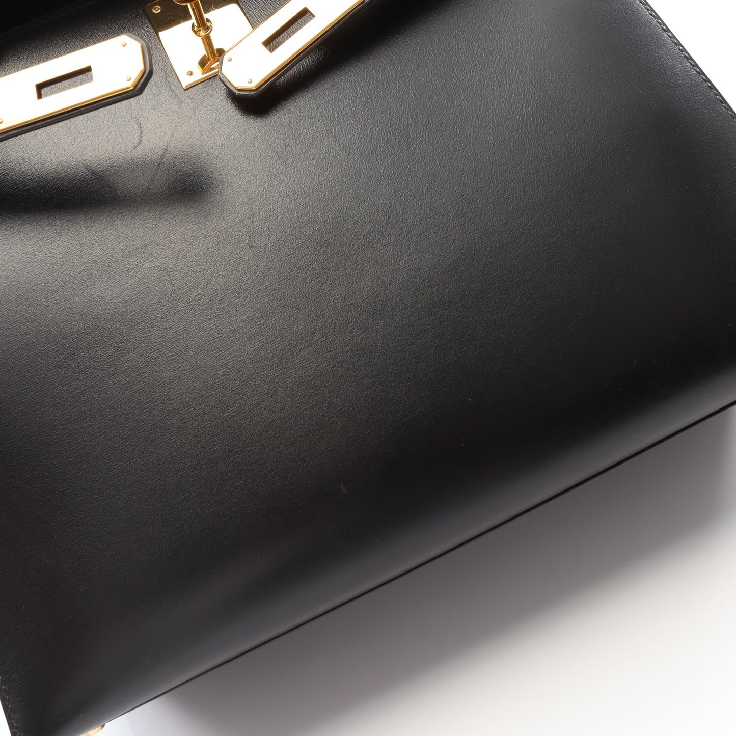 ケリー28 ハンドバッグ ボックスカーフ ブラック ゴールド金具 外縫い 2WAY エルメス バッグ HERMES