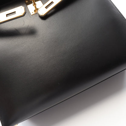 ケリー28 ハンドバッグ ボックスカーフ ブラック ゴールド金具 外縫い 2WAY エルメス バッグ HERMES