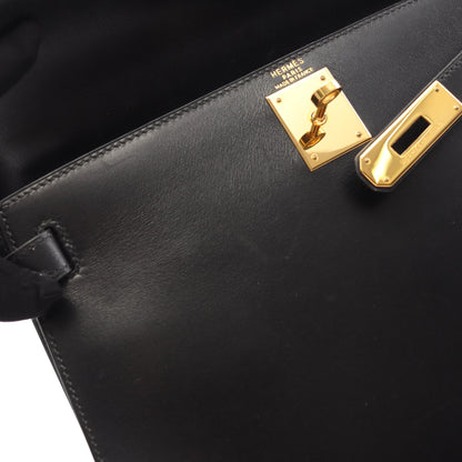 ケリー28 ハンドバッグ ボックスカーフ ブラック ゴールド金具 外縫い 2WAY エルメス バッグ HERMES