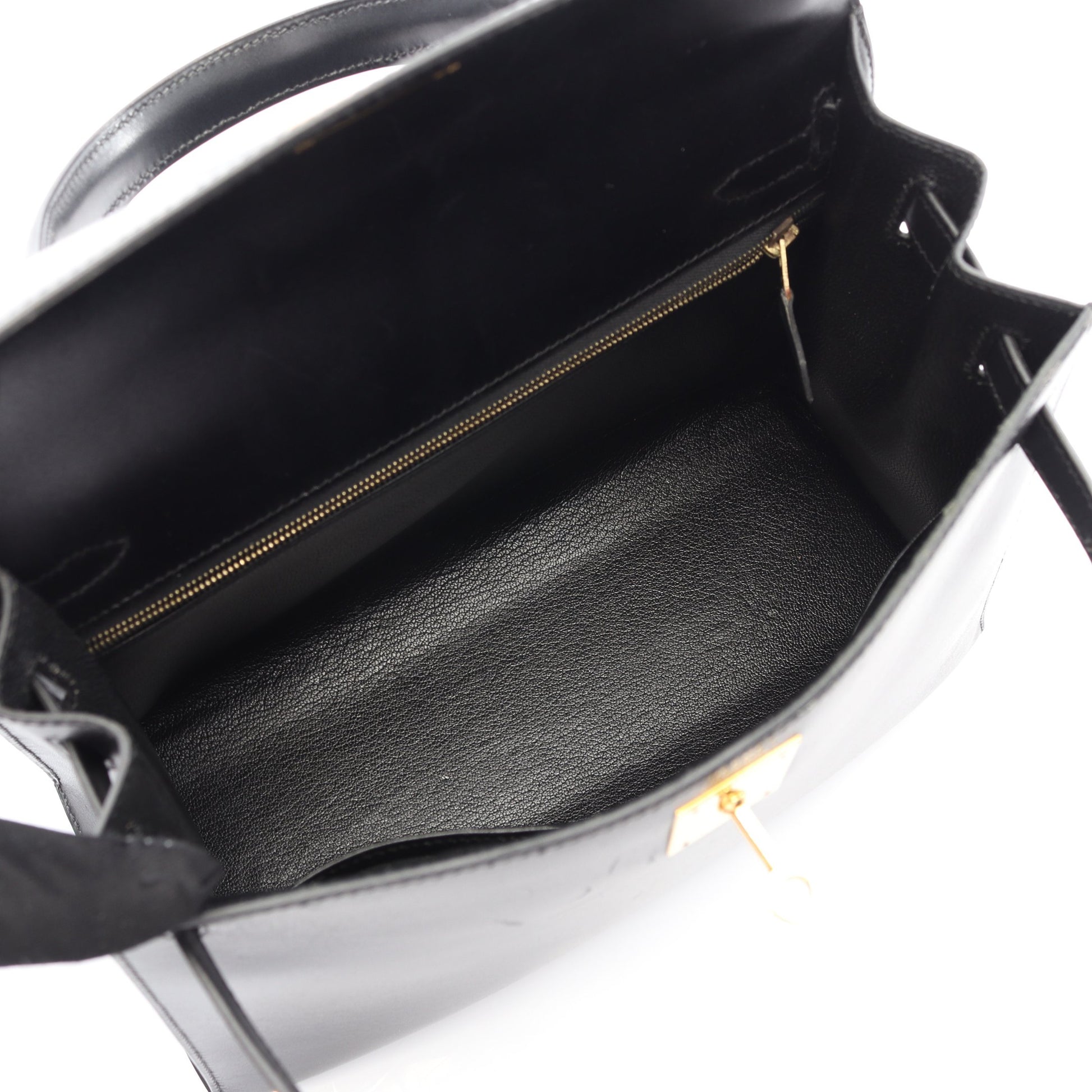 ケリー28 ハンドバッグ ボックスカーフ ブラック ゴールド金具 外縫い 2WAY エルメス バッグ HERMES