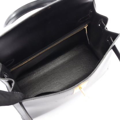 ケリー28 ハンドバッグ ボックスカーフ ブラック ゴールド金具 外縫い 2WAY エルメス バッグ HERMES