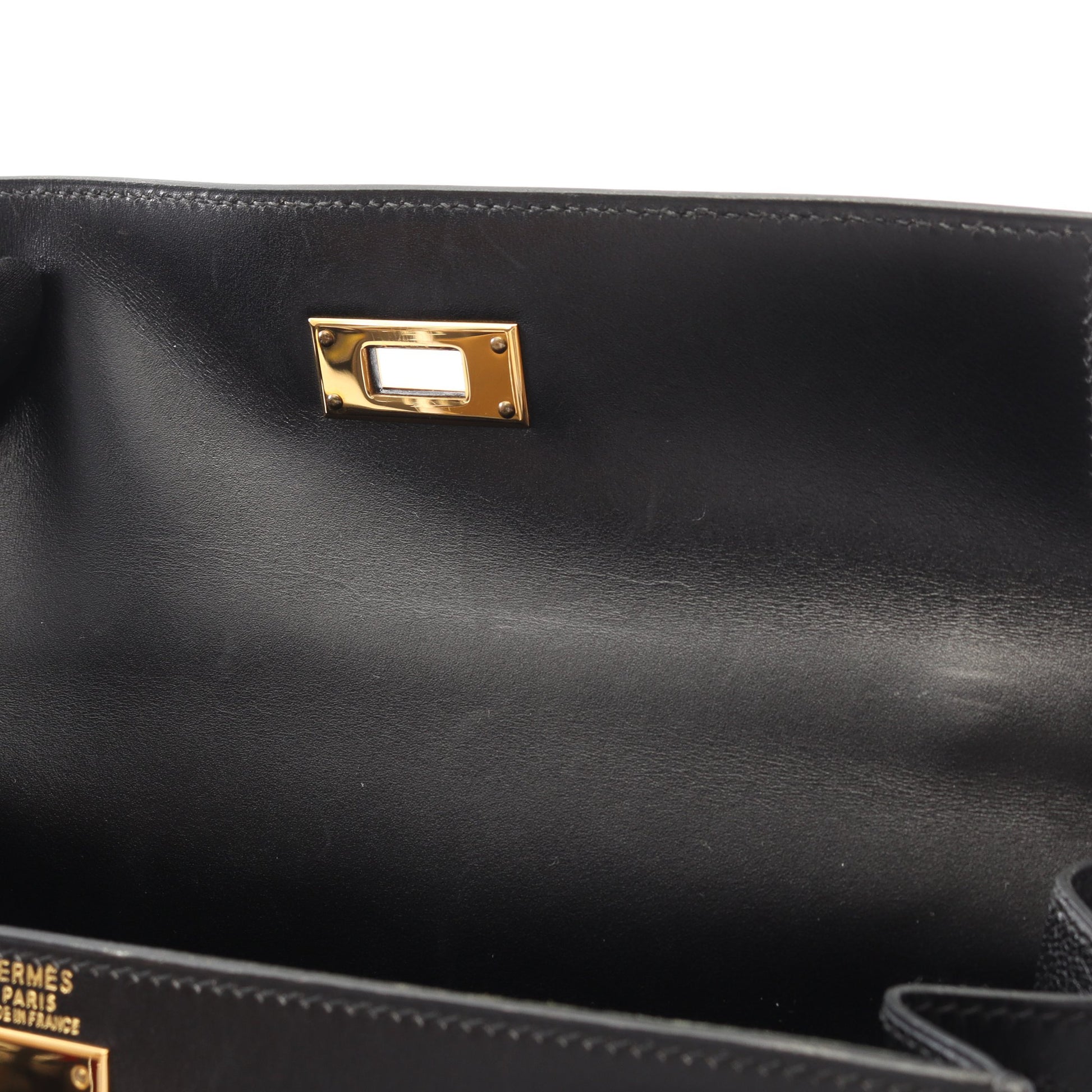 ケリー28 ハンドバッグ ボックスカーフ ブラック ゴールド金具 外縫い 2WAY エルメス バッグ HERMES