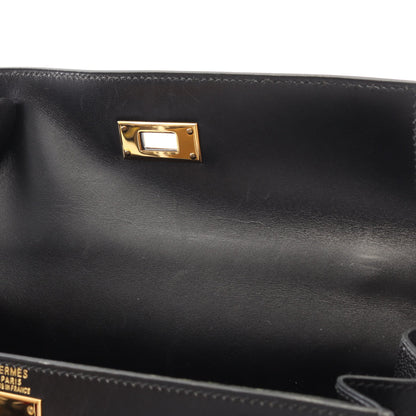 ケリー28 ハンドバッグ ボックスカーフ ブラック ゴールド金具 外縫い 2WAY エルメス バッグ HERMES