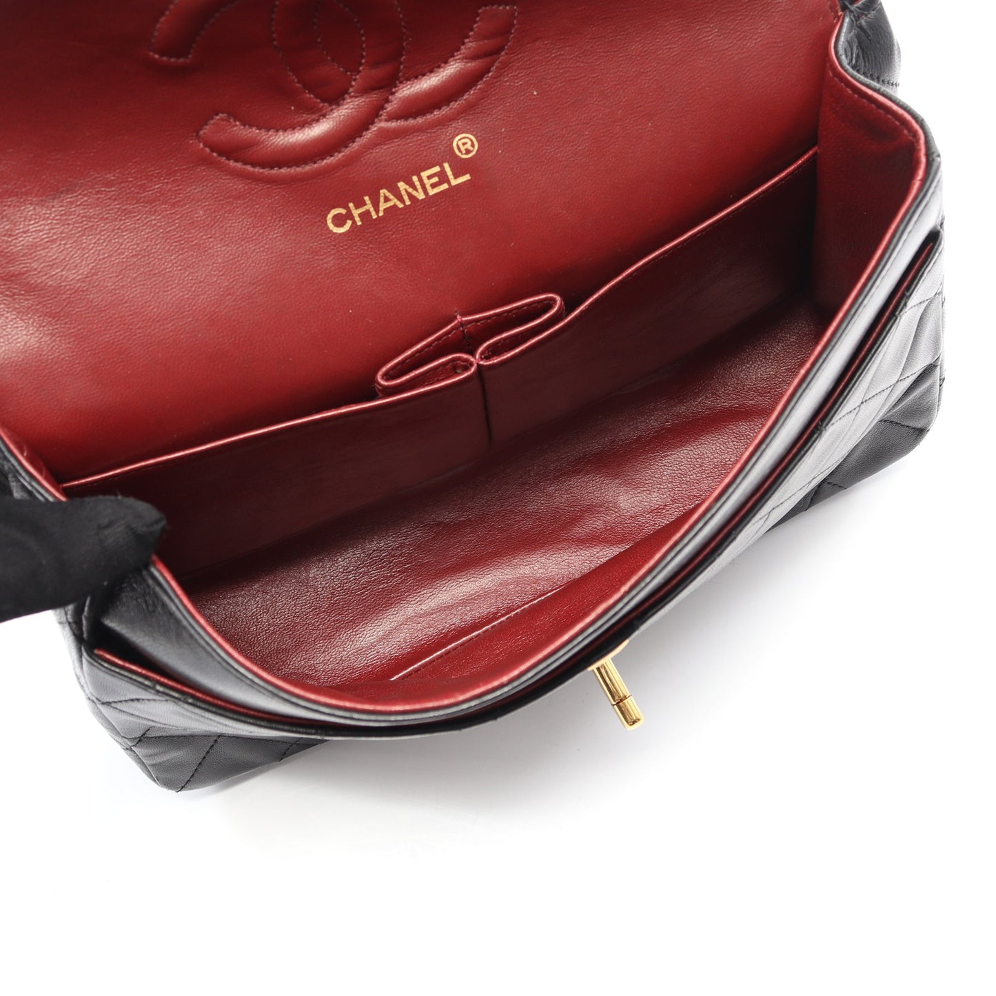 マトラッセ Wフラップ Wチェーンショルダーバッグ ラムスキン ブラック ゴールド金具 ヴィンテージ シャネル バッグ CHANEL
