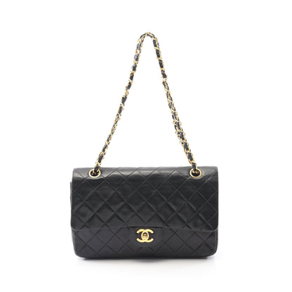 マトラッセ Wフラップ Wチェーンショルダーバッグ ラムスキン ブラック ゴールド金具 ヴィンテージ シャネル バッグ CHANEL