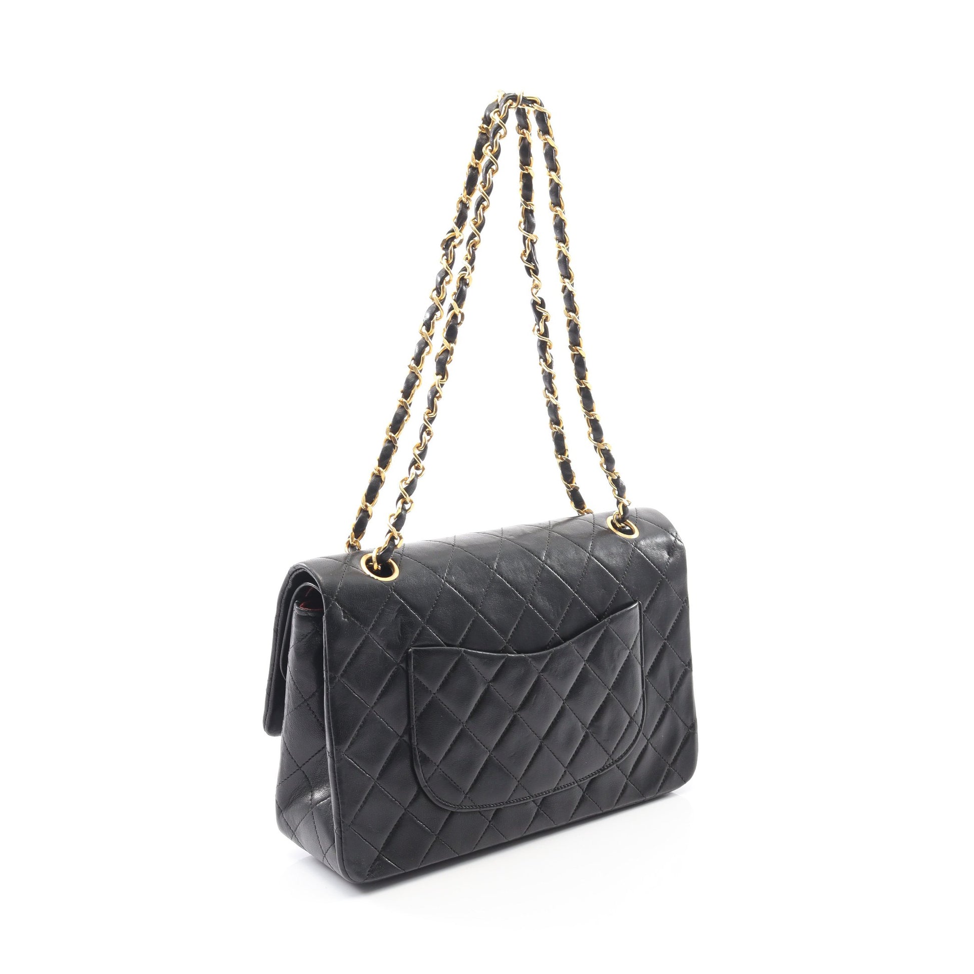 マトラッセ Wフラップ Wチェーンショルダーバッグ ラムスキン ブラック ゴールド金具 ヴィンテージ シャネル バッグ CHANEL
