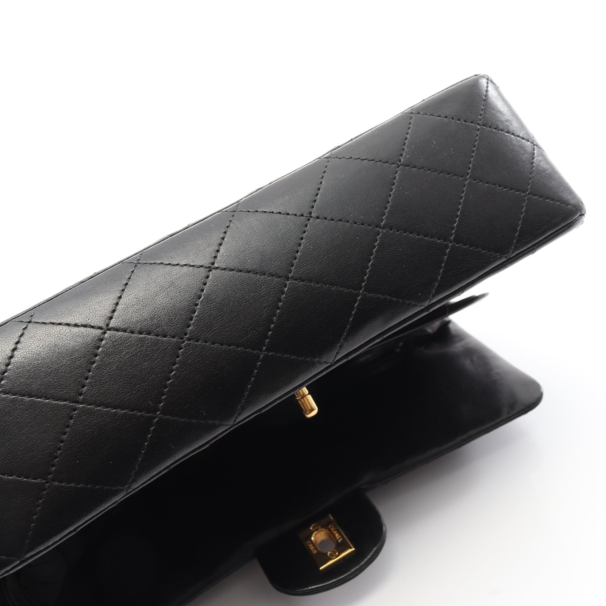 マトラッセ Wフラップ Wチェーンショルダーバッグ ラムスキン ブラック ゴールド金具 ヴィンテージ シャネル バッグ CHANEL