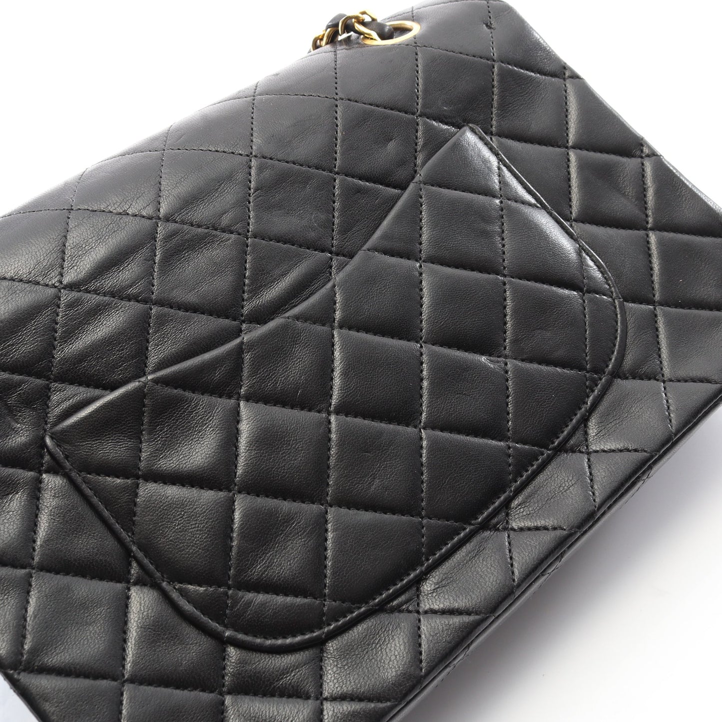 マトラッセ Wフラップ Wチェーンショルダーバッグ ラムスキン ブラック ゴールド金具 ヴィンテージ シャネル バッグ CHANEL