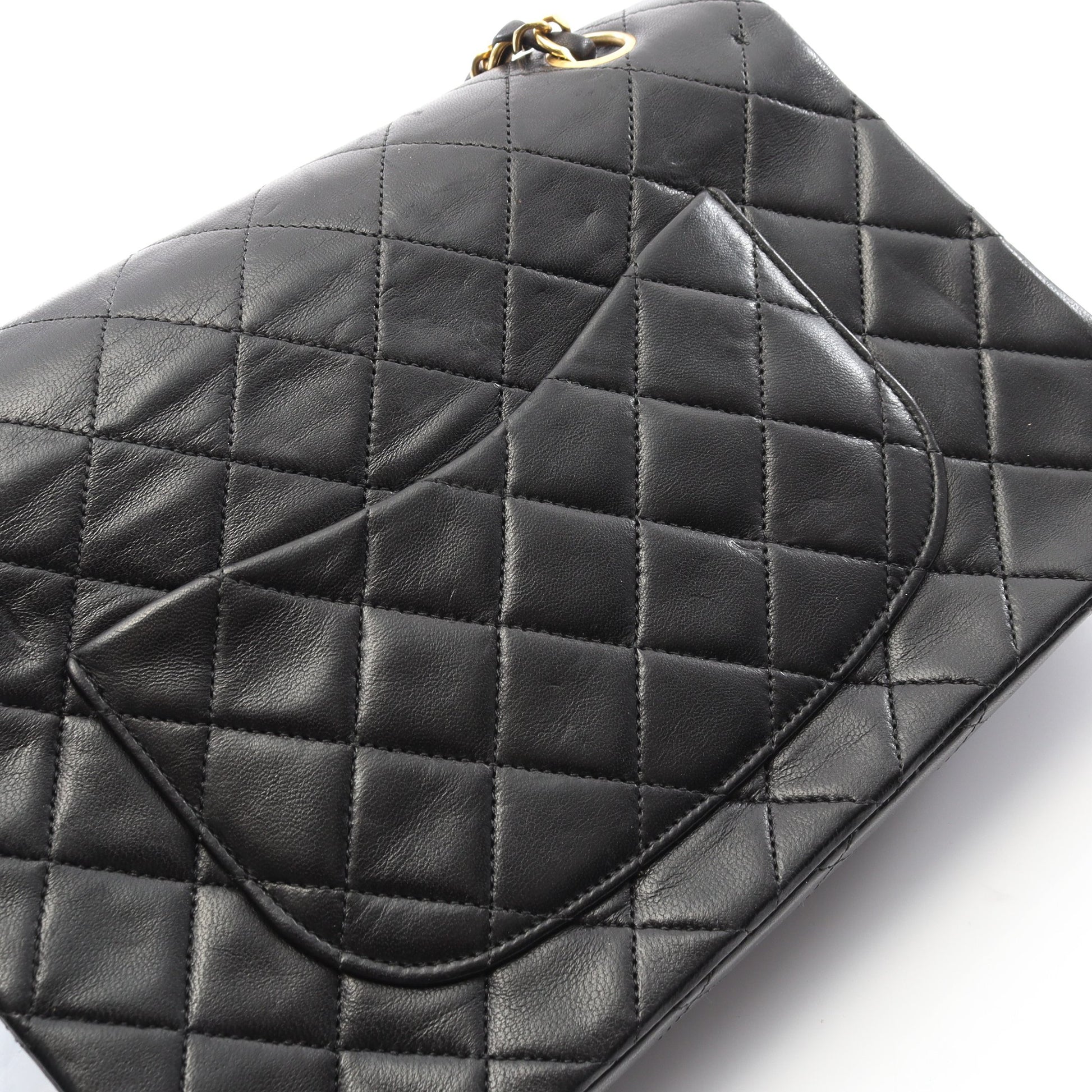 マトラッセ Wフラップ Wチェーンショルダーバッグ ラムスキン ブラック ゴールド金具 ヴィンテージ シャネル バッグ CHANEL