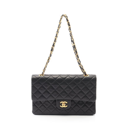 マトラッセ Wフラップ Wチェーンショルダーバッグ ラムスキン ブラック ゴールド金具 ヴィンテージ シャネル バッグ CHANEL