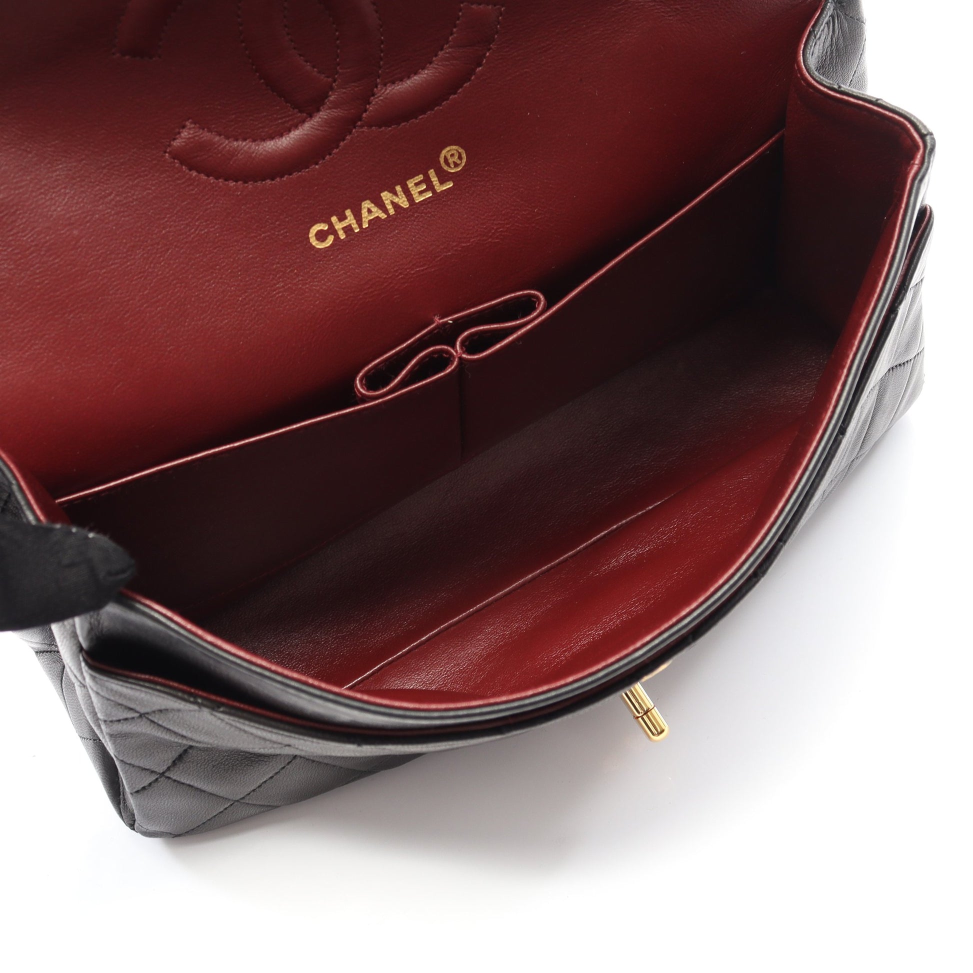 マトラッセ Wフラップ Wチェーンショルダーバッグ ラムスキン ブラック ゴールド金具 ヴィンテージ シャネル バッグ CHANEL