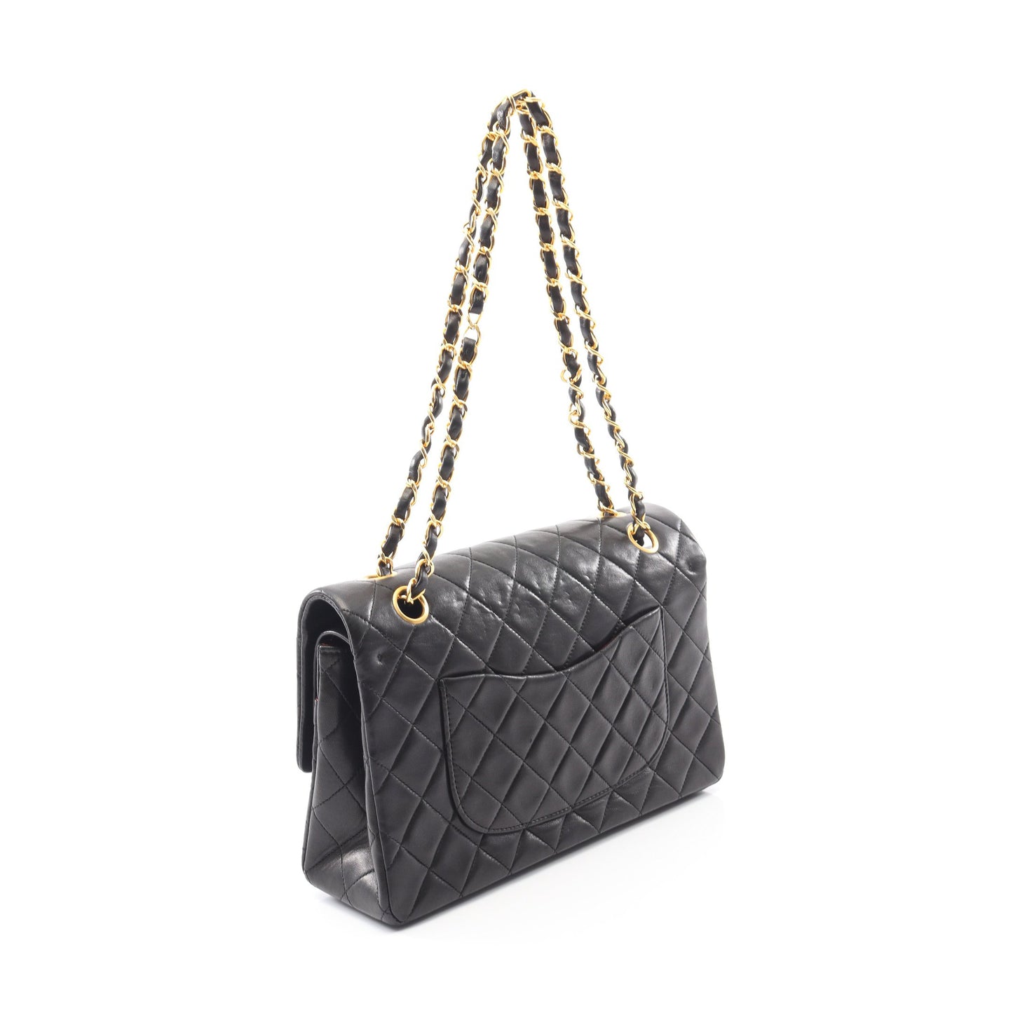 マトラッセ Wフラップ Wチェーンショルダーバッグ ラムスキン ブラック ゴールド金具 ヴィンテージ シャネル バッグ CHANEL