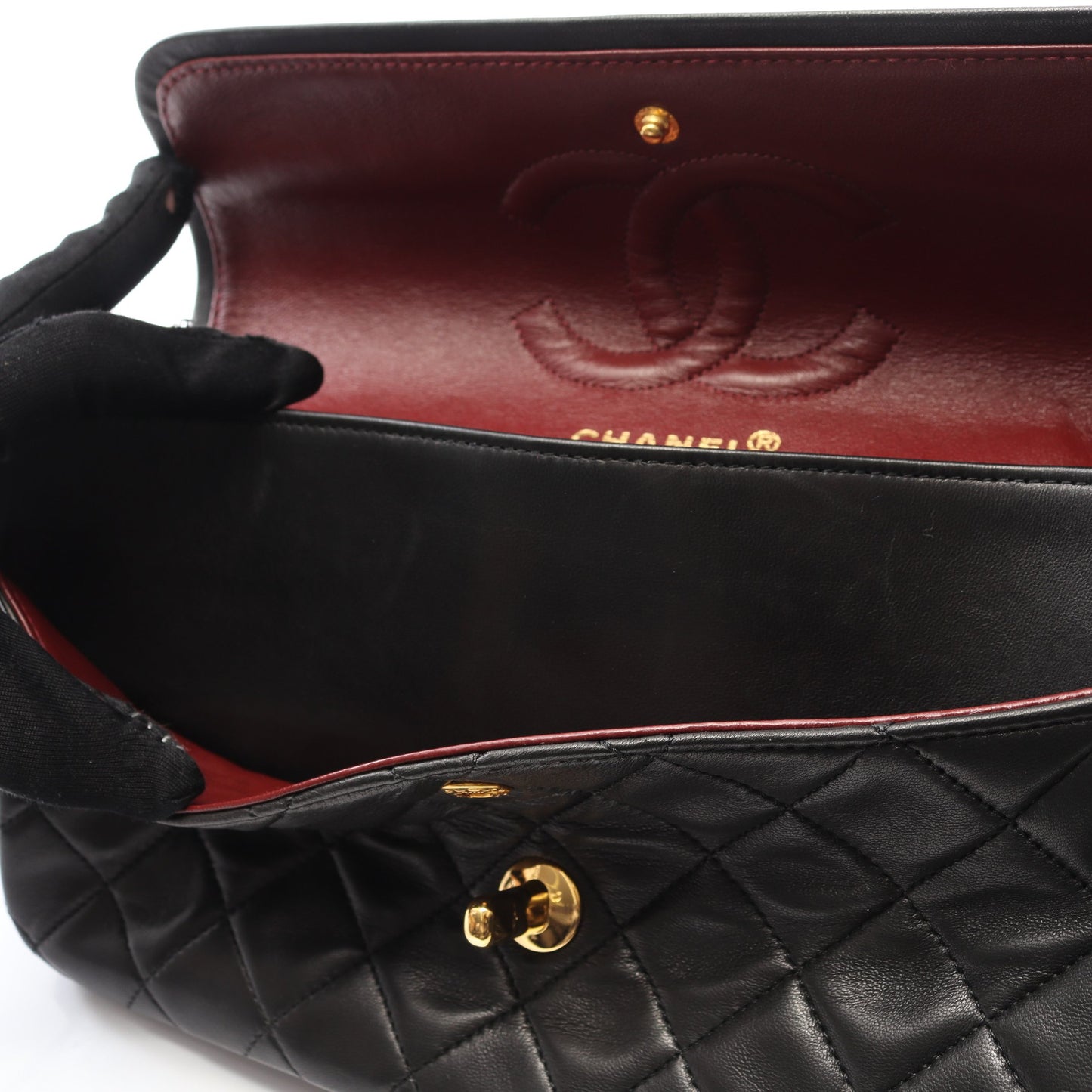 マトラッセ Wフラップ Wチェーンショルダーバッグ ラムスキン ブラック ゴールド金具 ヴィンテージ シャネル バッグ CHANEL
